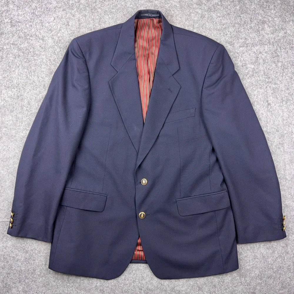 VTG Alexandre London Blazer Mens 42R Navy Blue Gold Button Wool Sport Coat UK